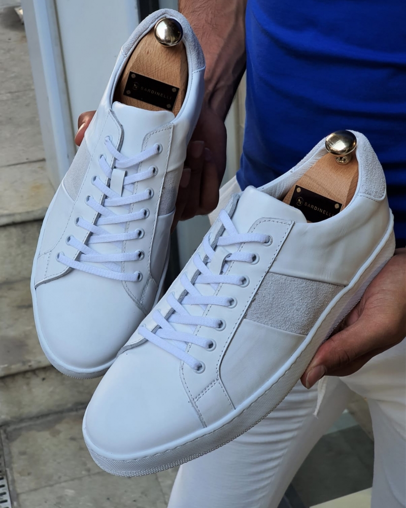 White Mid-Top Sneakers by GentWith.com with Free Worldwide Shipping