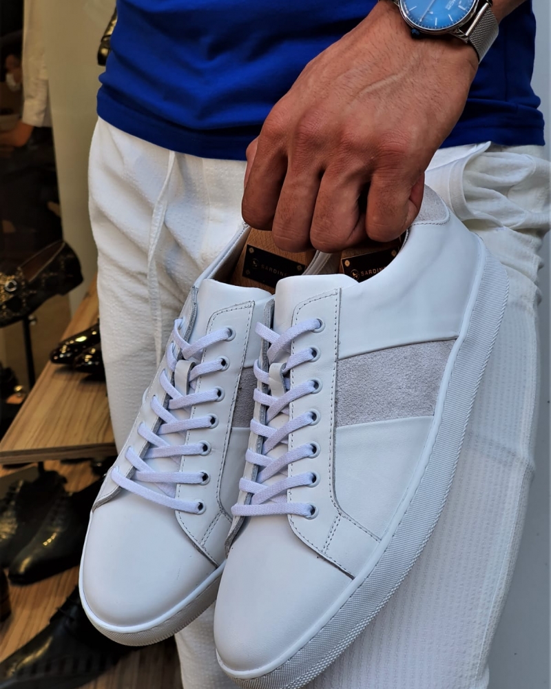 White Mid-Top Sneakers by GentWith.com with Free Worldwide Shipping