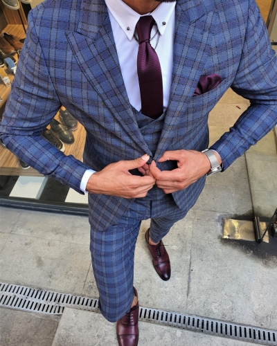 Indigo Slim Fit Plaid Suit by GentWith.com with Free Worldwide Shipping