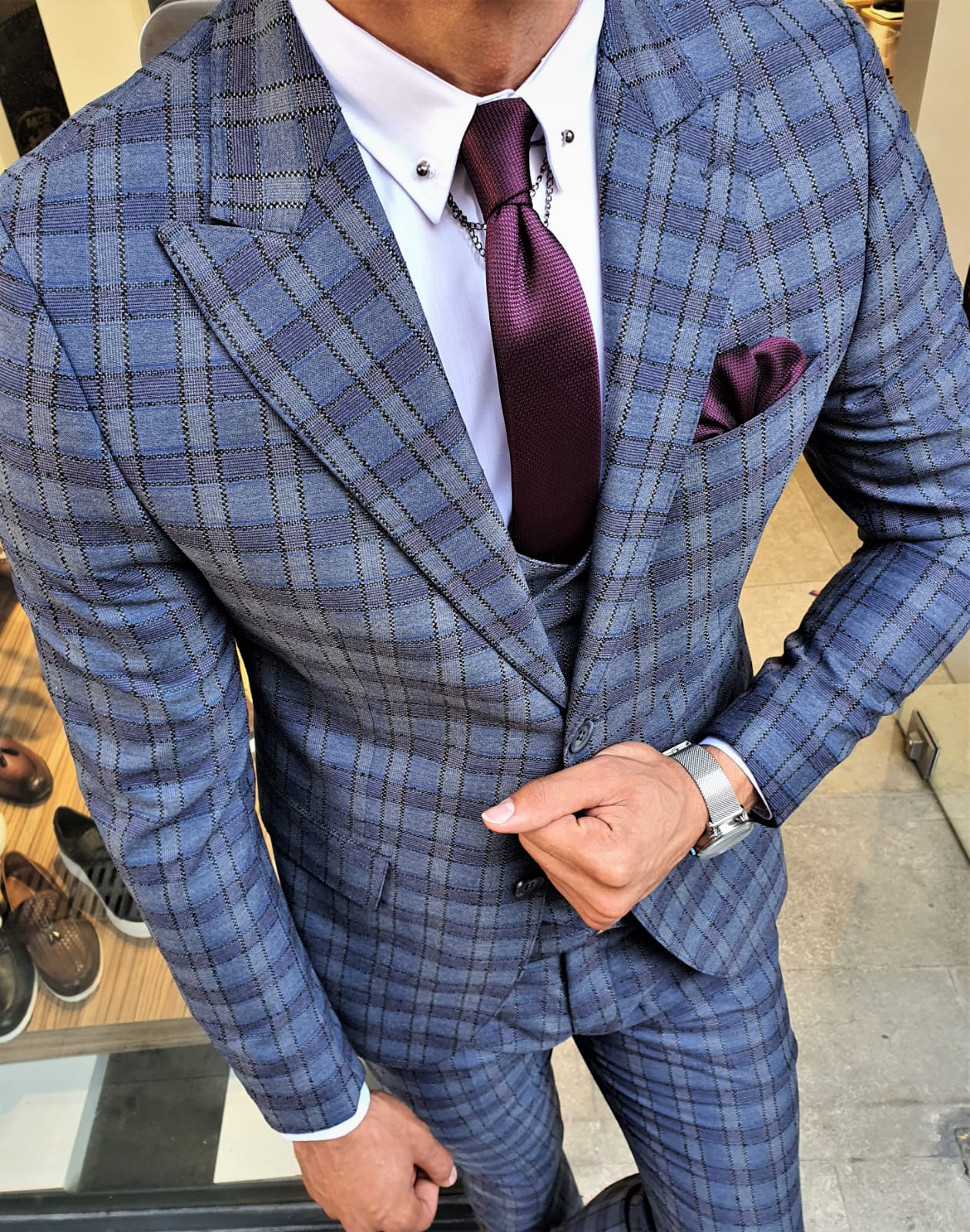 Buy Indigo Slim Fit Plaid Suit by GentWith.com with Free Shipping
