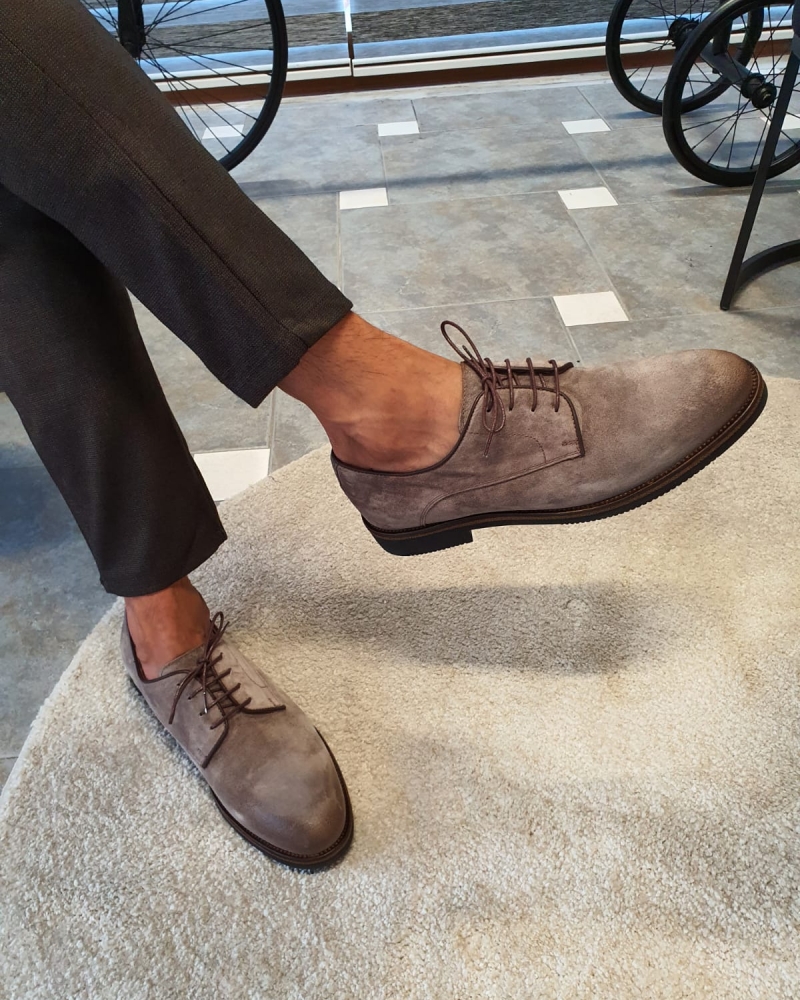 Beige Suede Derbys by GentWith.com with Free Worldwide Shipping