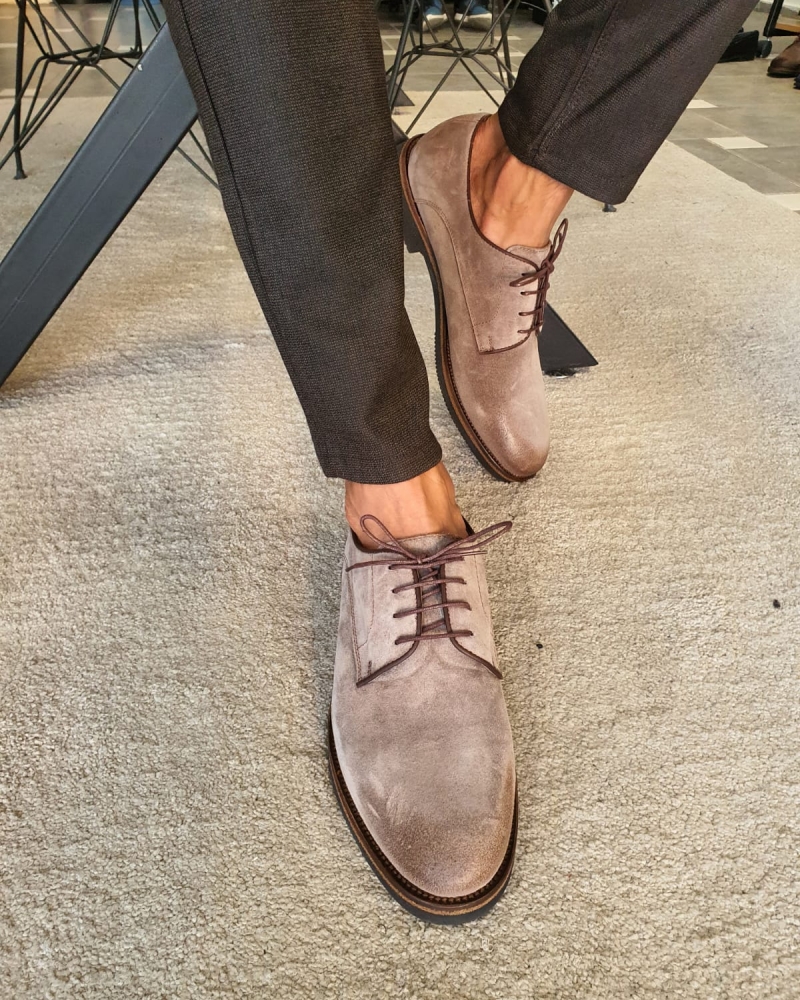 Beige Suede Derbys by GentWith.com with Free Worldwide Shipping