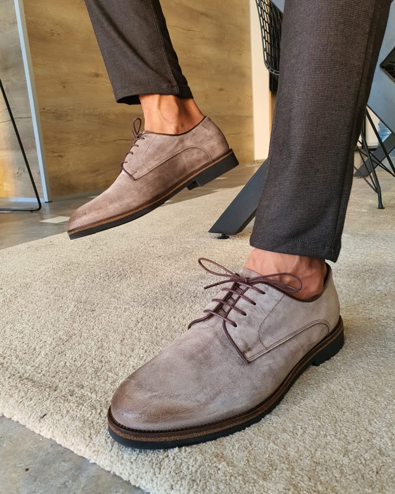 Beige Suede Derbys by GentWith.com with Free Worldwide Shipping