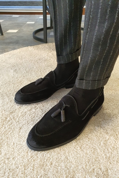 Black Suede Tassel Loafers by GentWith.com with Free Worldwide Shipping