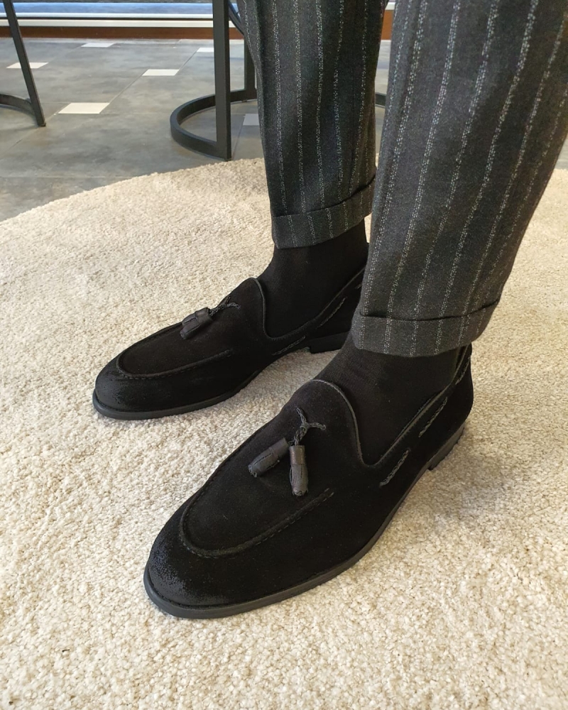 Black Suede Tassel Loafers by GentWith.com with Free Worldwide Shipping
