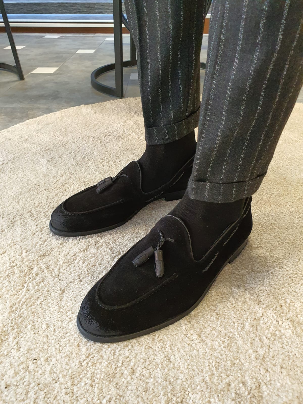 Buy Black Suede Tassel Loafers by 