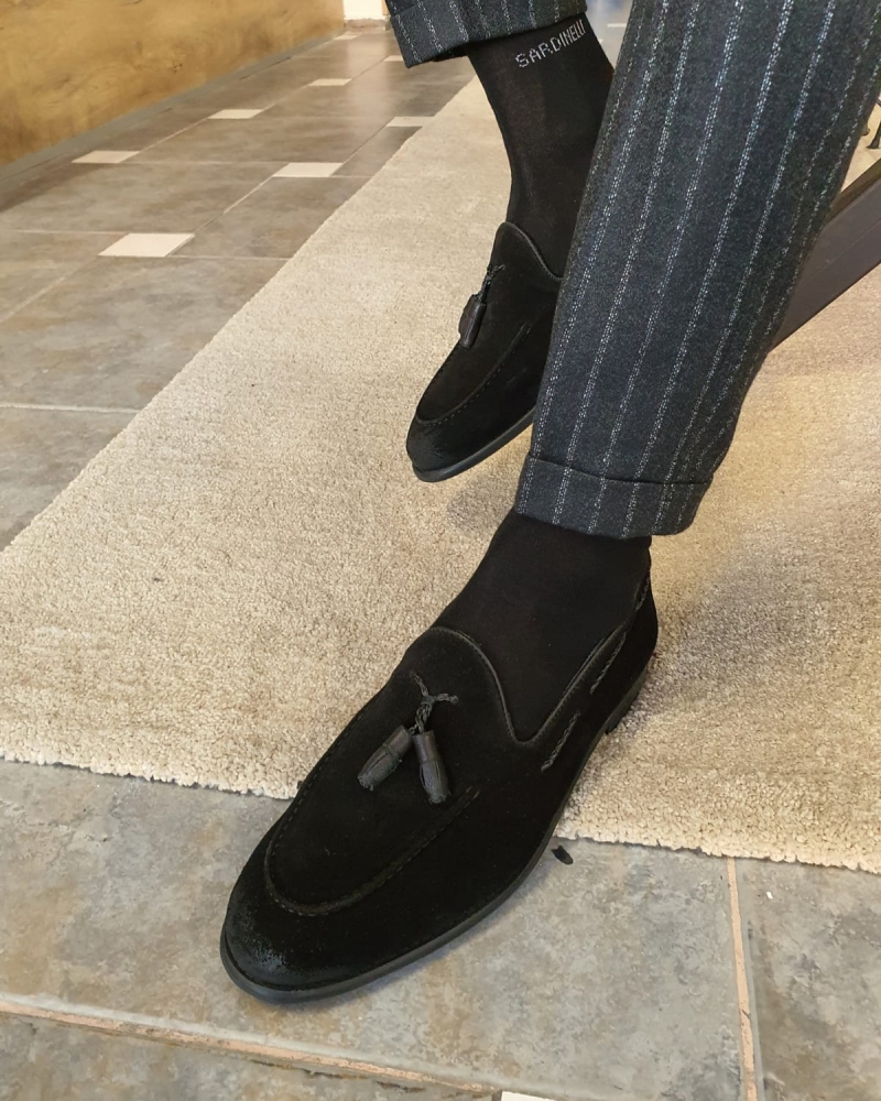 Black Suede Tassel Loafers by GentWith.com with Free Worldwide Shipping