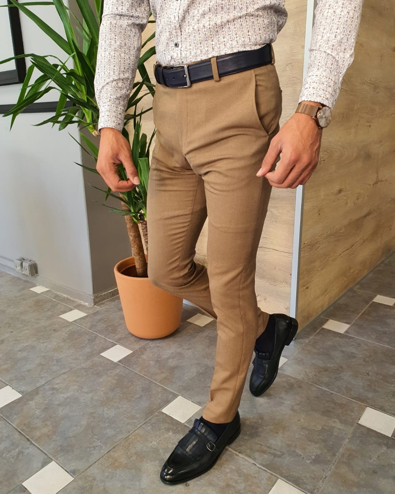 Brown Slim Fit Pants by GentWith.com with Free Worldwide Shipping
