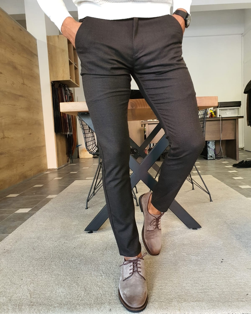 Brown Slim Fit Pants by GentWith.com with Free Worldwide Shipping