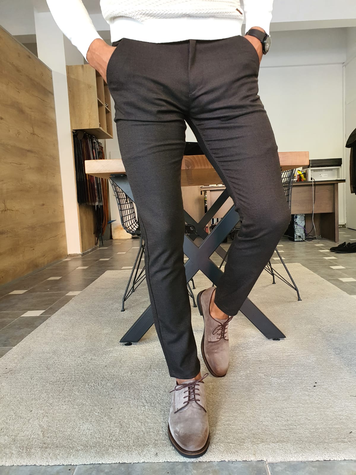 Buy Brown Slim Fit Cotton Pants by GentWith.com with Free Shipping