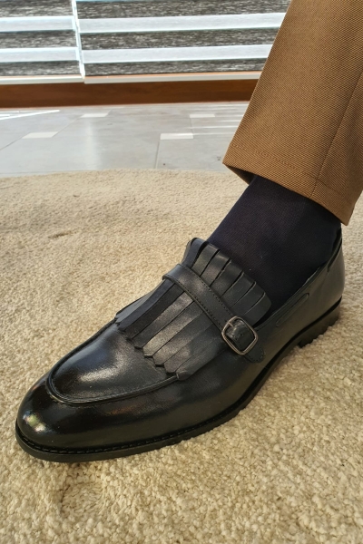 Dark Blue Kilt Loafers by GentWith.com with Free Worldwide Shipping