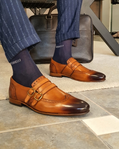 Tan Buckle Wingtip Loafers by GentWith.com with Free Worldwide Shipping