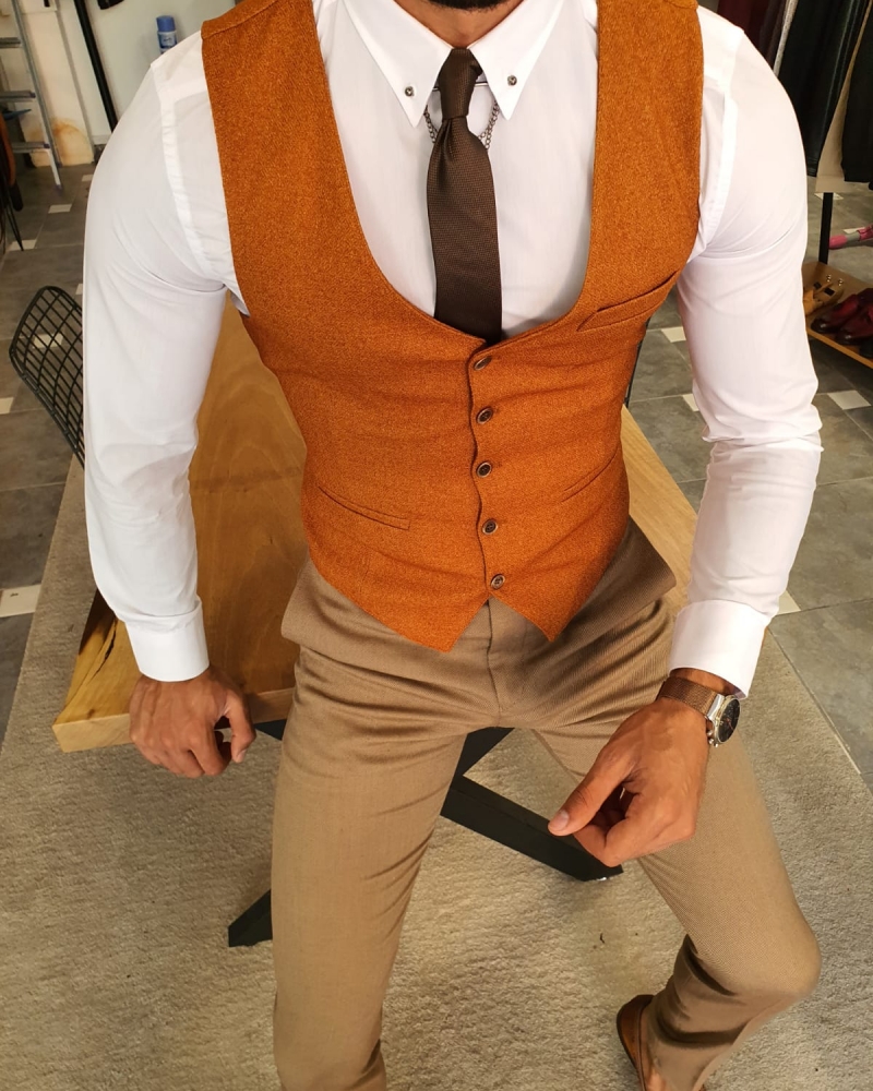 Camel Slim Fit Vest by GentWith.com with Free Worldwide Shipping