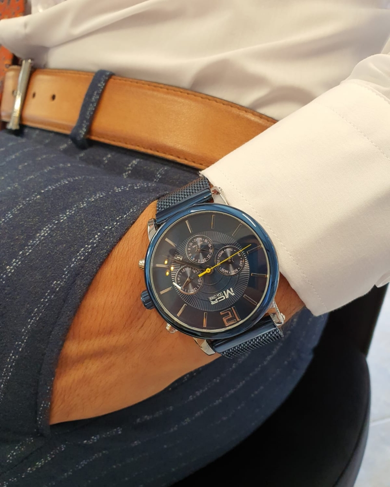 Navy Blue Automatic Round Wrist Watch by GentWith.com with Free Worldwide Shipping