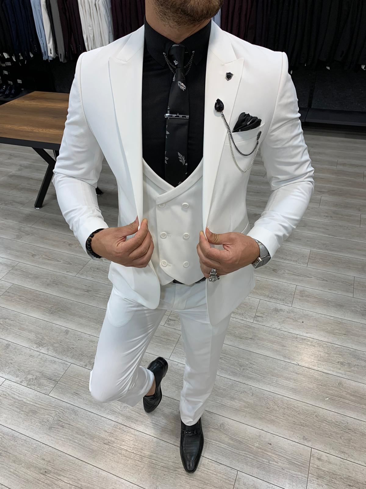 Buy White Slim Fit Wool Suit by GentWith.com with Free Shipping