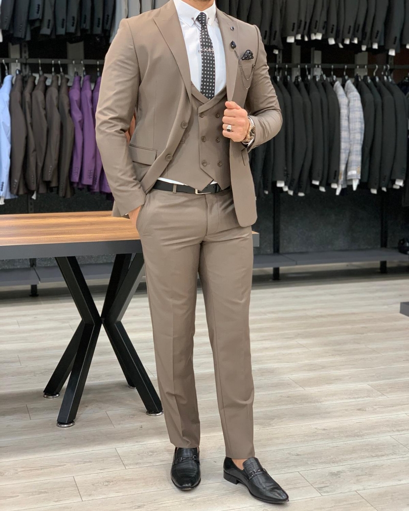 Brown Slim Fit Wool Suit by GentWith.com with Free Worldwide Shipping