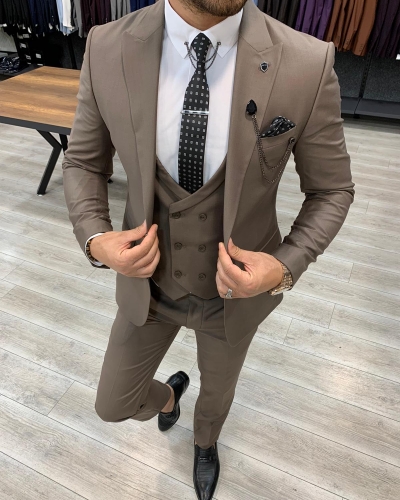 Brown Slim Fit Wool Suit by GentWith.com with Free Worldwide Shipping