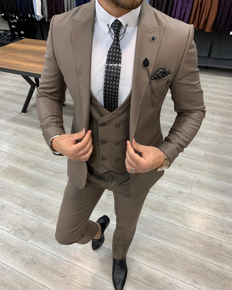 Buy Brown Slim Fit Wool Suit by GentWith.com with Free Shipping