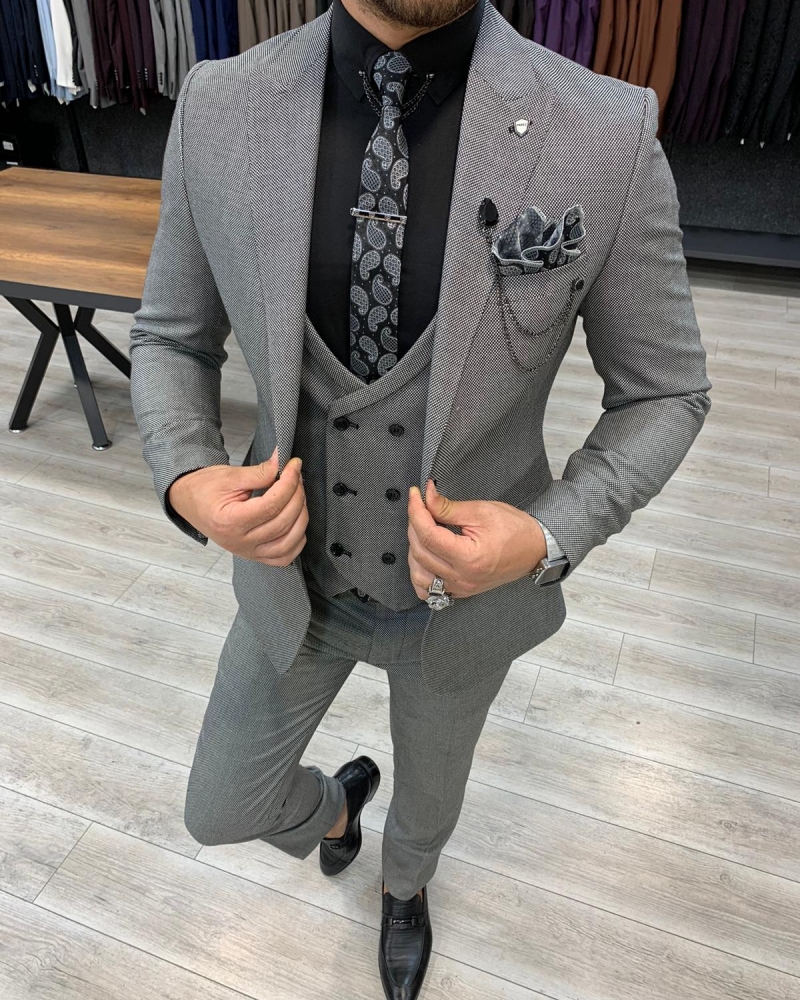 Gray Slim Fit Wool Suit by GentWith.com with Free Worldwide Shipping