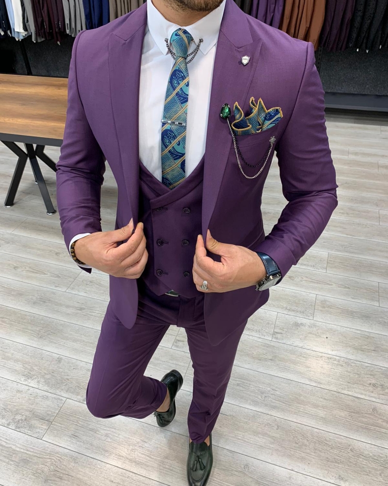 Buy Purple Slim Fit Wool Suit by GentWith.com with Free Shipping