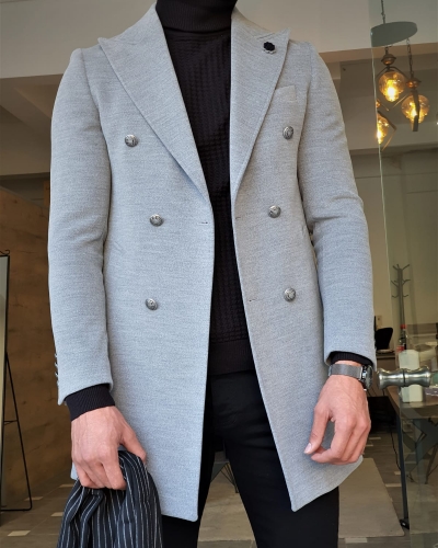 Gray Slim Fit Wool Long Coat by GentWith.com with Free Worldwide Shipping