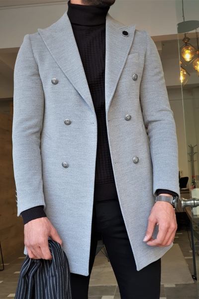 Gray Slim Fit Wool Long Coat by GentWith.com with Free Worldwide Shipping