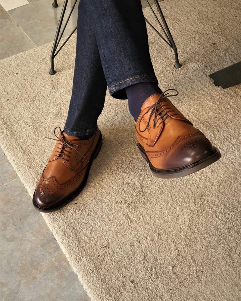 Tan Wingtip Oxfords by GentWith.com with Free Worldwide Shipping