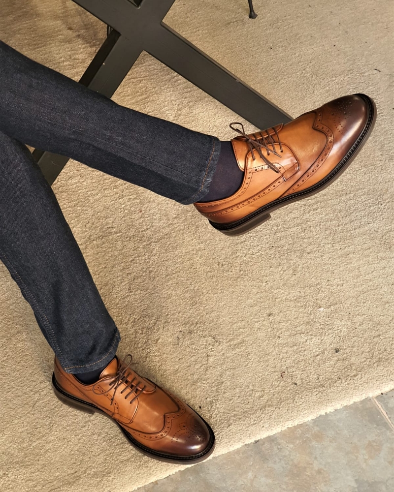 Tan Wingtip Oxfords by GentWith.com with Free Worldwide Shipping