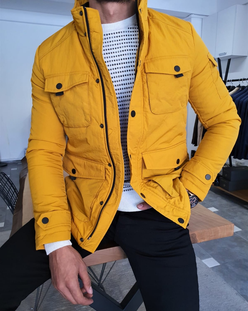 Yellow Slim Fit Coat by GentWith.com with Free Worldwide Shipping
