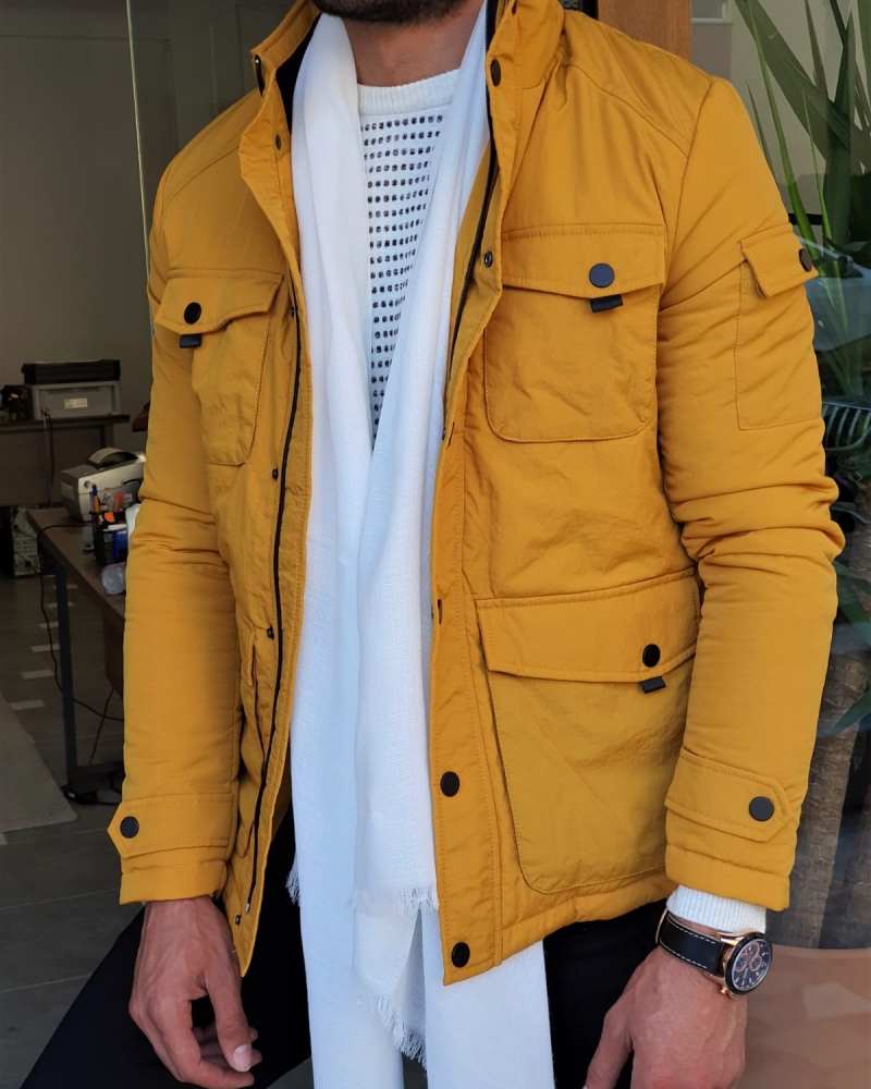 Yellow Slim Fit Coat by GentWith.com with Free Worldwide Shipping