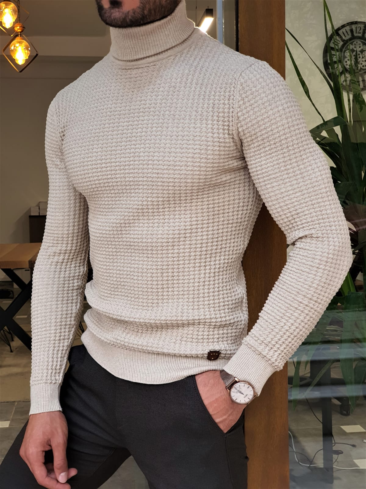 Buy Beige Slim Fit Turtleneck Sweater by GentWith | Free Shipping
