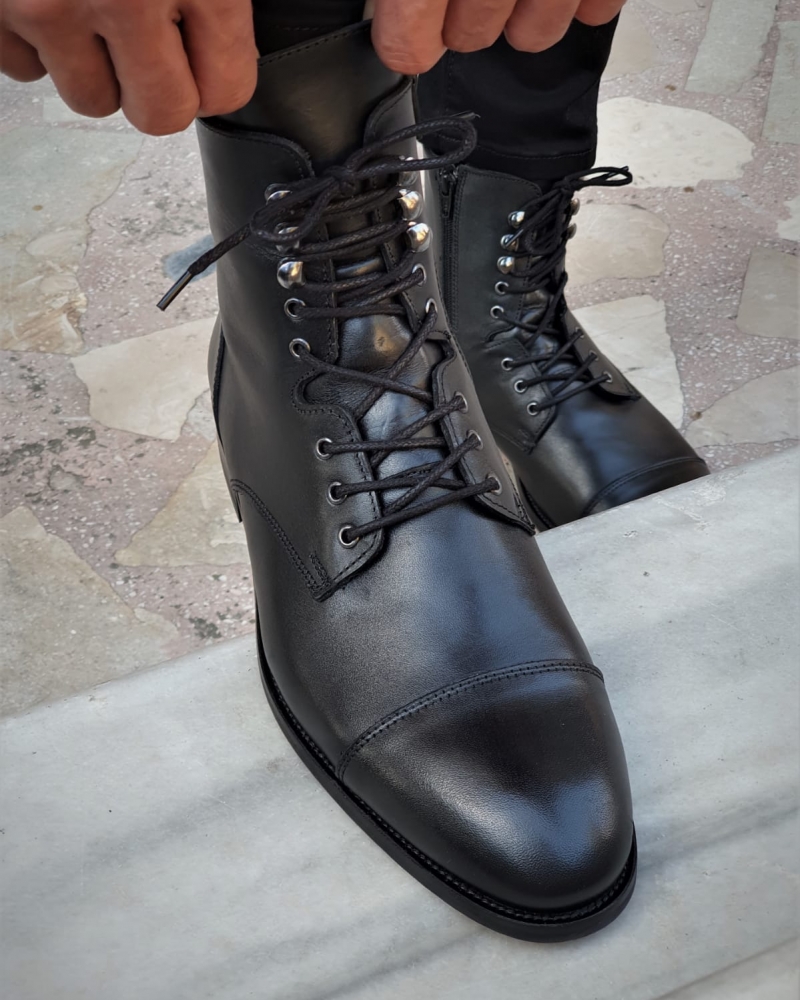Black Laced Boots by GentWith.com with Free Worldwide Shipping