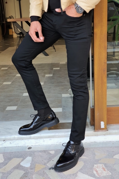 Black Slim Fit Lycra Jeans by GentWith.com with Free Worldwide Shipping