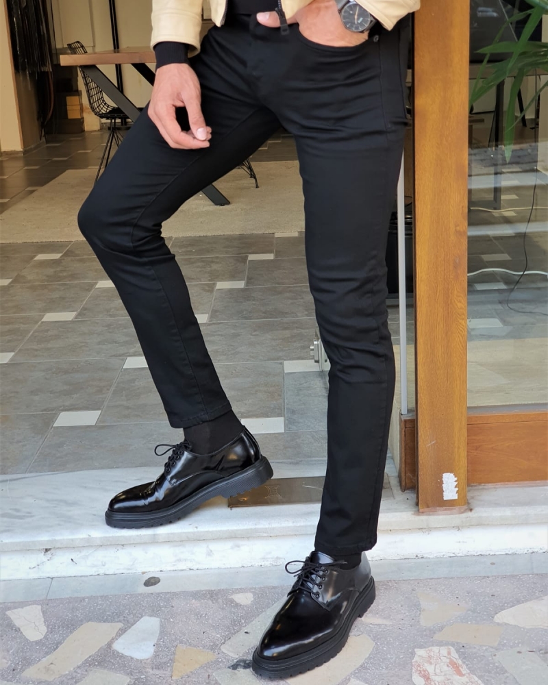 Black Slim Fit Lycra Jeans by GentWith.com with Free Worldwide Shipping