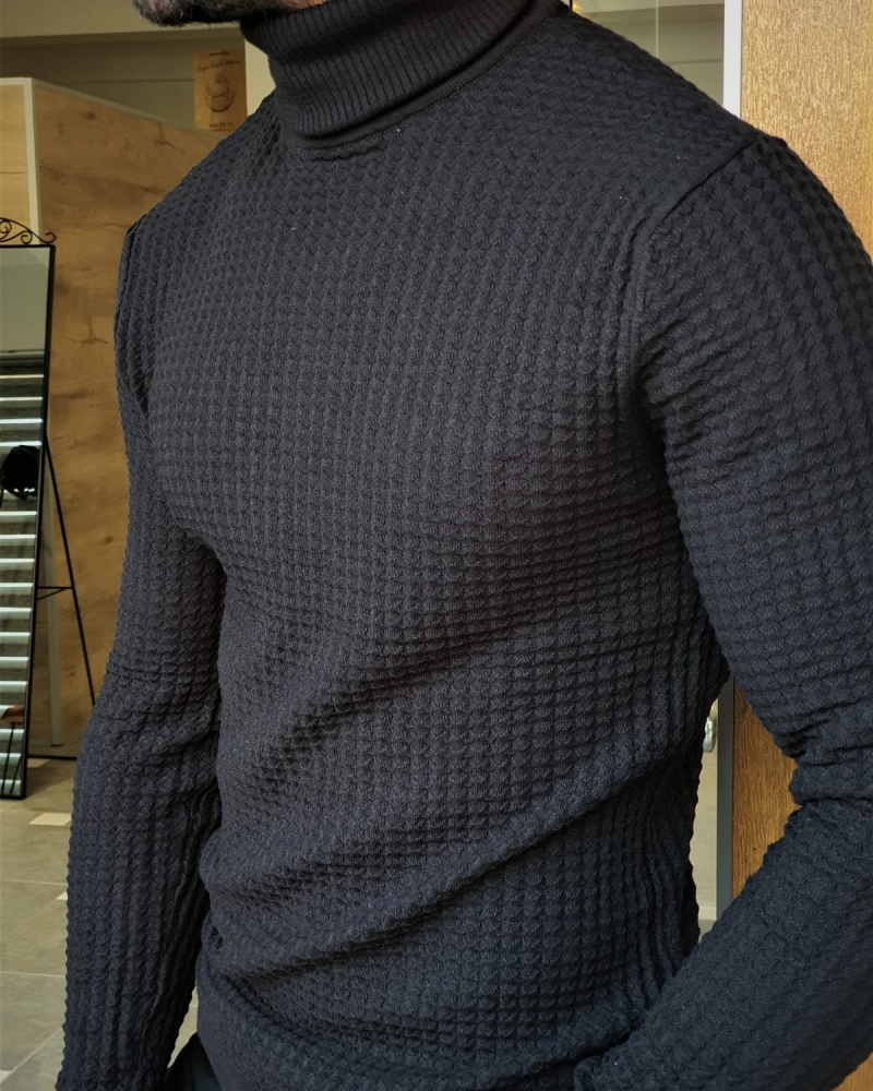 Black Slim Fit Turtleneck Sweater by GentWith.com with Free Worldwide Shipping