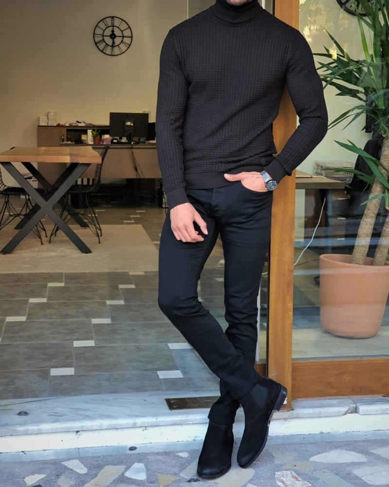 Black Slim Fit Turtleneck Sweater by GentWith.com with Free Worldwide Shipping