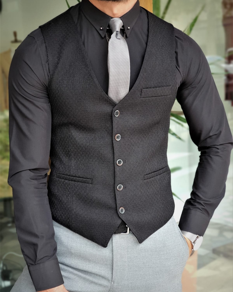 Black Slim Fit Vest by GentWith.com with Free Worldwide Shipping