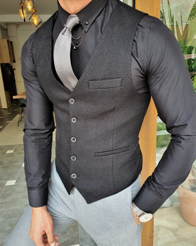 Black Slim Fit Vest by GentWith.com with Free Worldwide Shipping