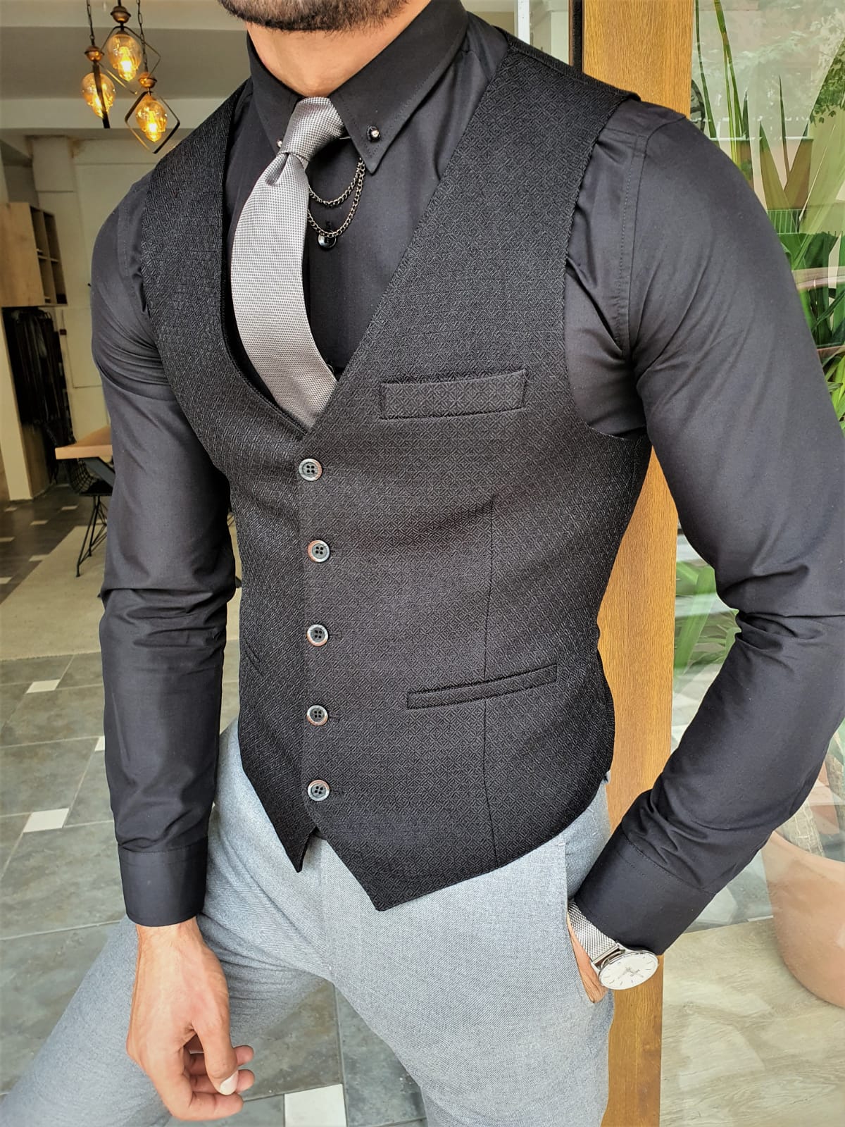 Buy Black Slim Fit Vest by GentWith | Worldwide Shipping