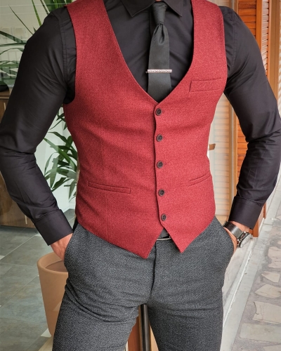 Claret Red Slim Fit Vest by GentWith.com with Free Worldwide Shipping