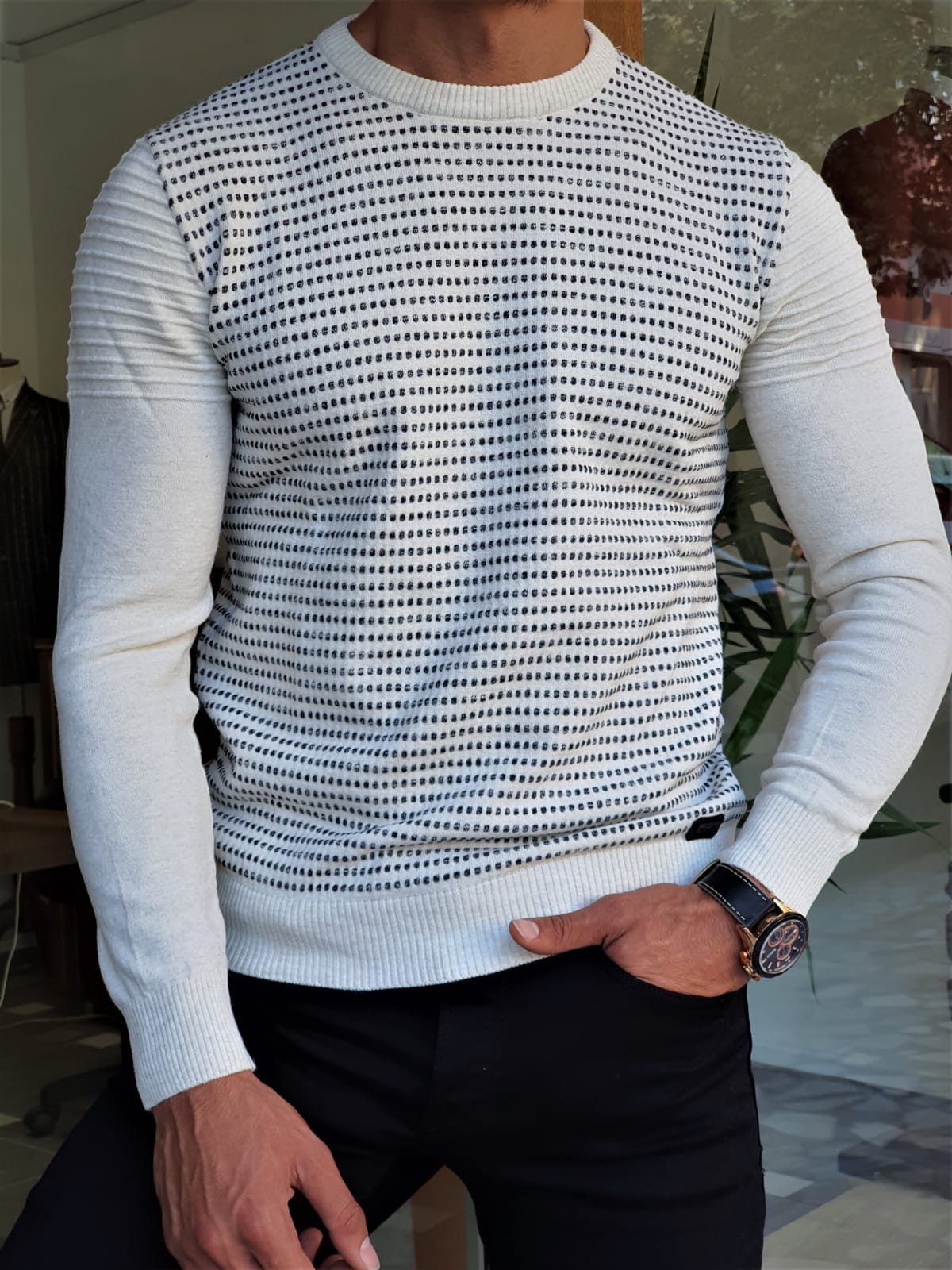 Buy White Slim Fit Crewneck Sweater by GentWith | Free Shipping