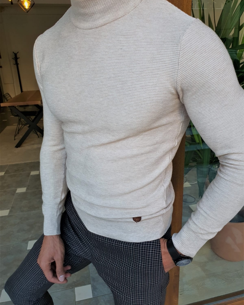 Buy Beige Slim Fit Mock Turtleneck Sweater by GentWith | Free Shipping