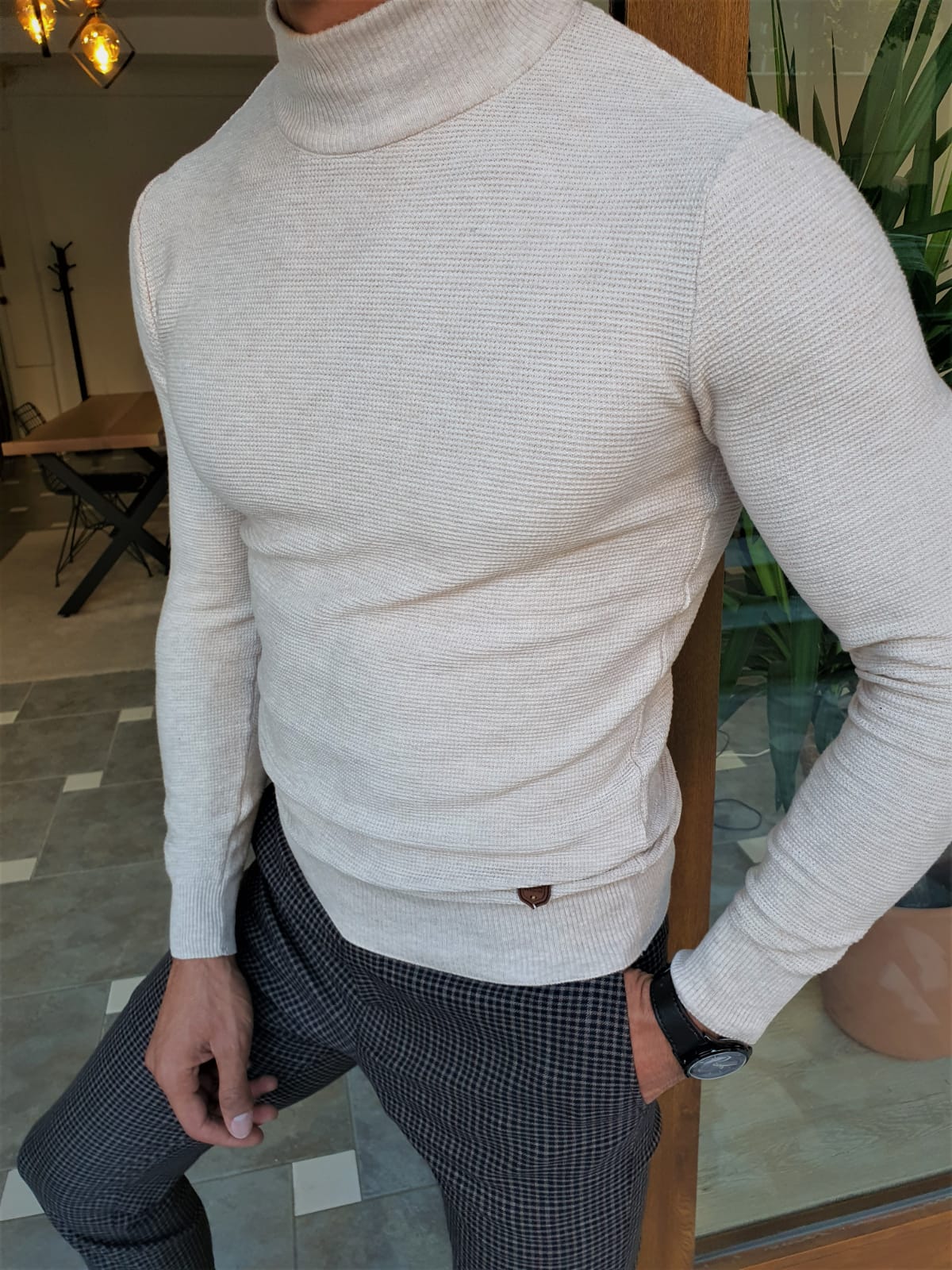 Buy Beige Slim Fit Mock Turtleneck Sweater by GentWith | Free Shipping