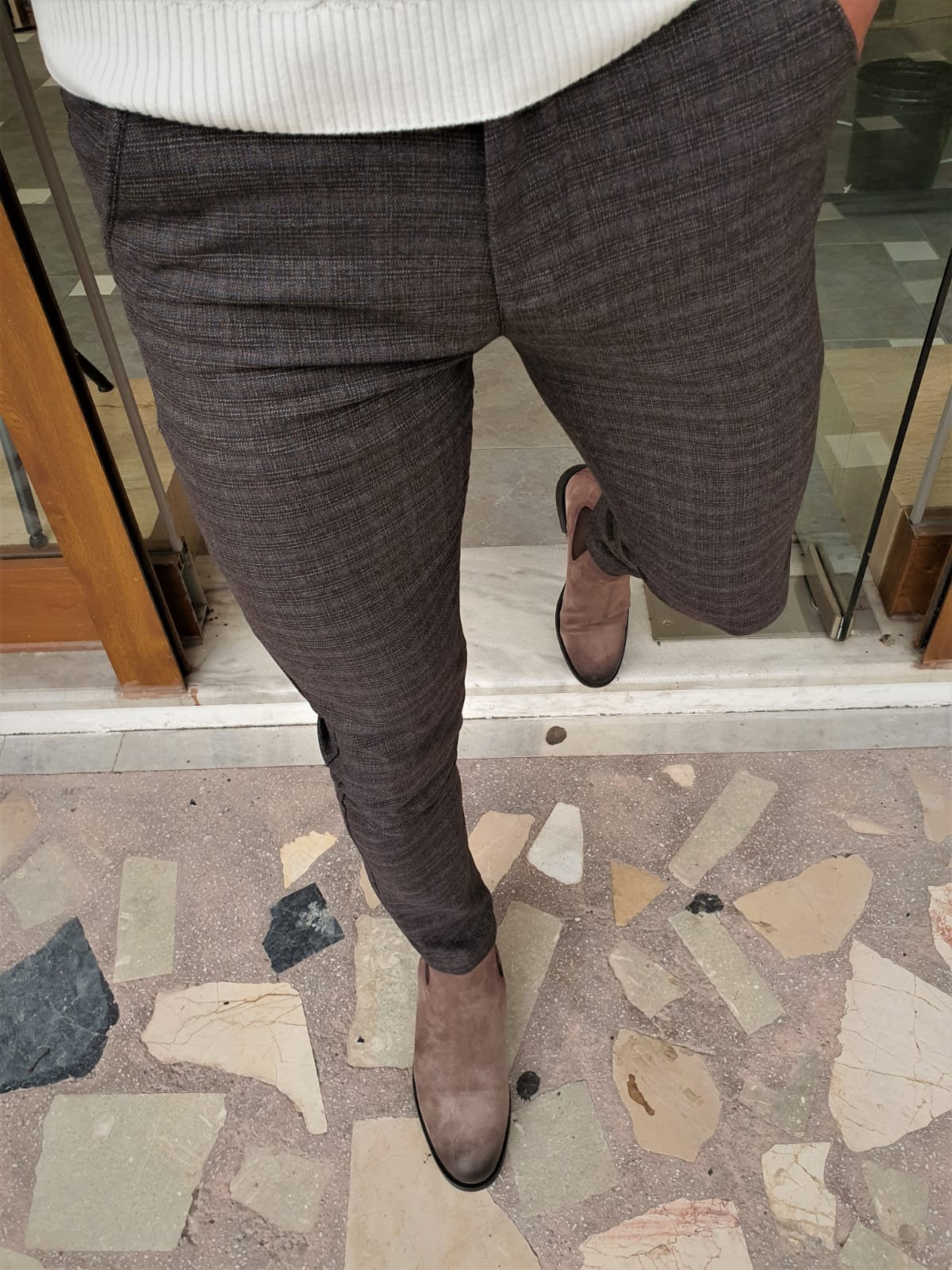 Buy Brown Slim Fit Plaid Cotton Pants by GentWith with Free Shipping