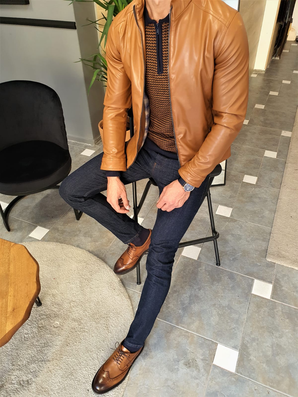 Camel leather sale jacket mens