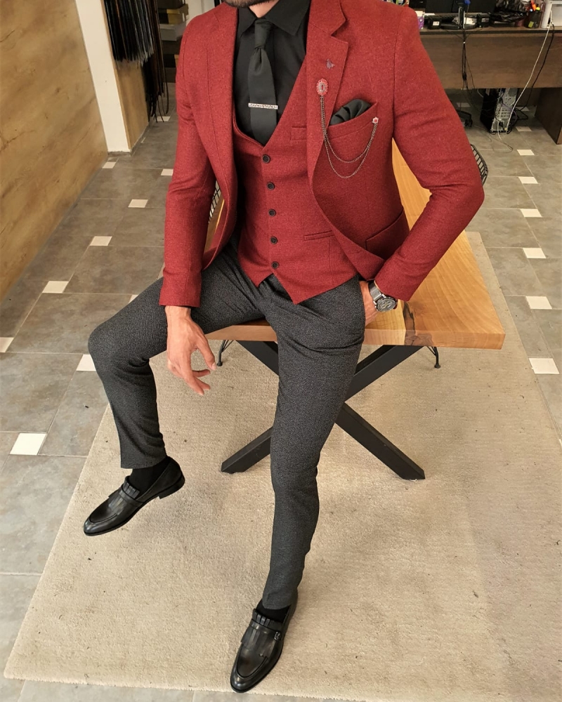 Claret Red Slim Fit Suit by GentWith.com with Free Worldwide Shipping