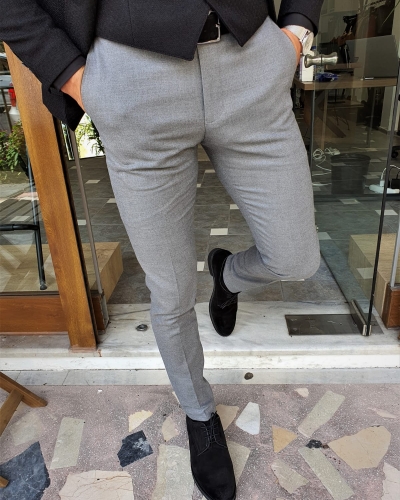 Gray Slim Fit Pants by GentWith.com with Free Worldwide Shipping