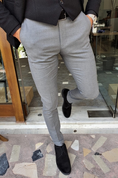 Gray Slim Fit Pants by GentWith.com with Free Worldwide Shipping