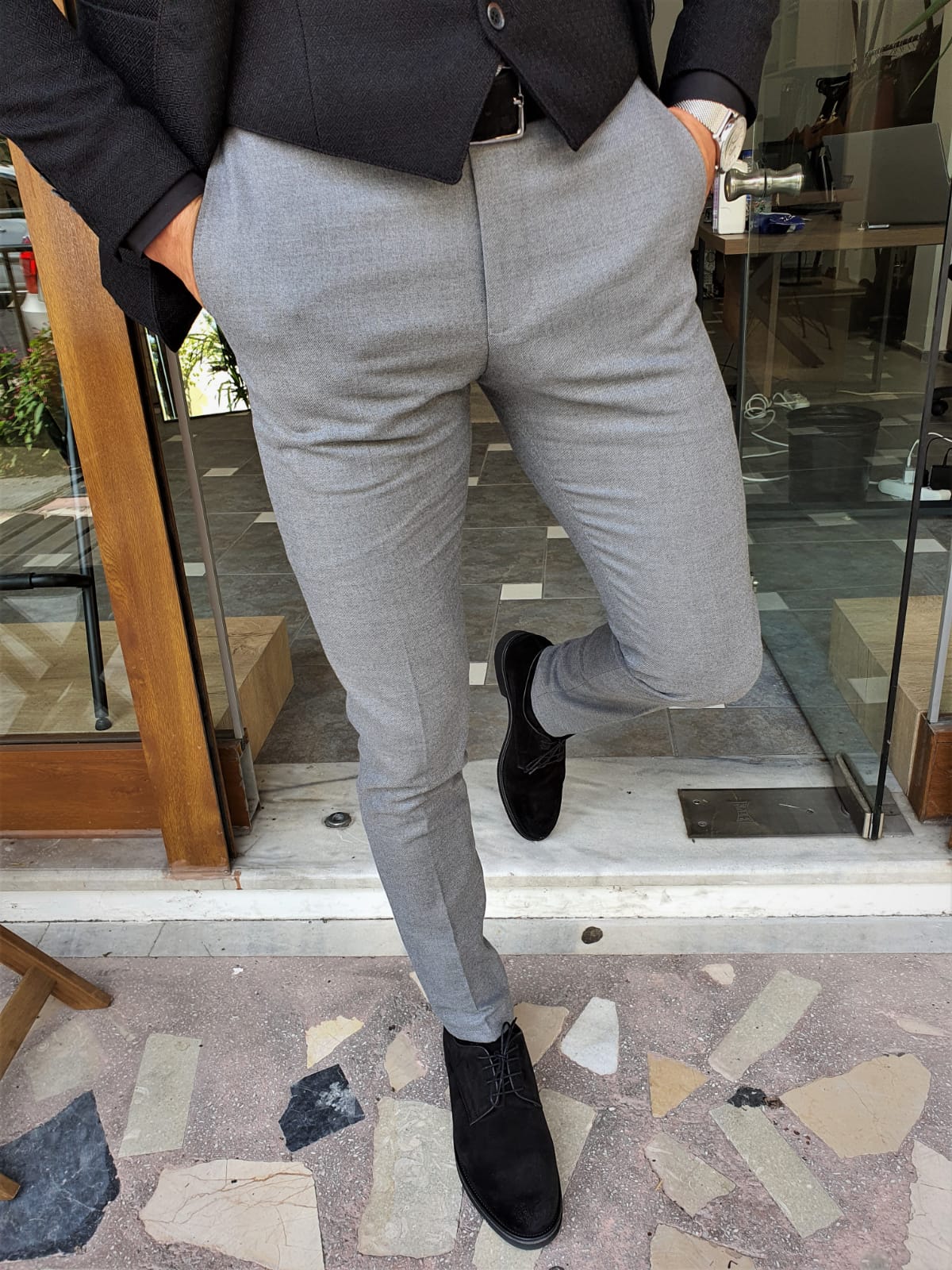 Buy Gray Slim Fit Pants by GentWith.com with Free Shipping
