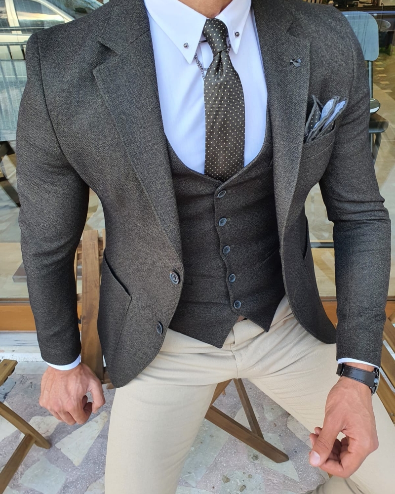 Khaki Slim Fit Suit by GentWith.com with Free Worldwide Shipping
